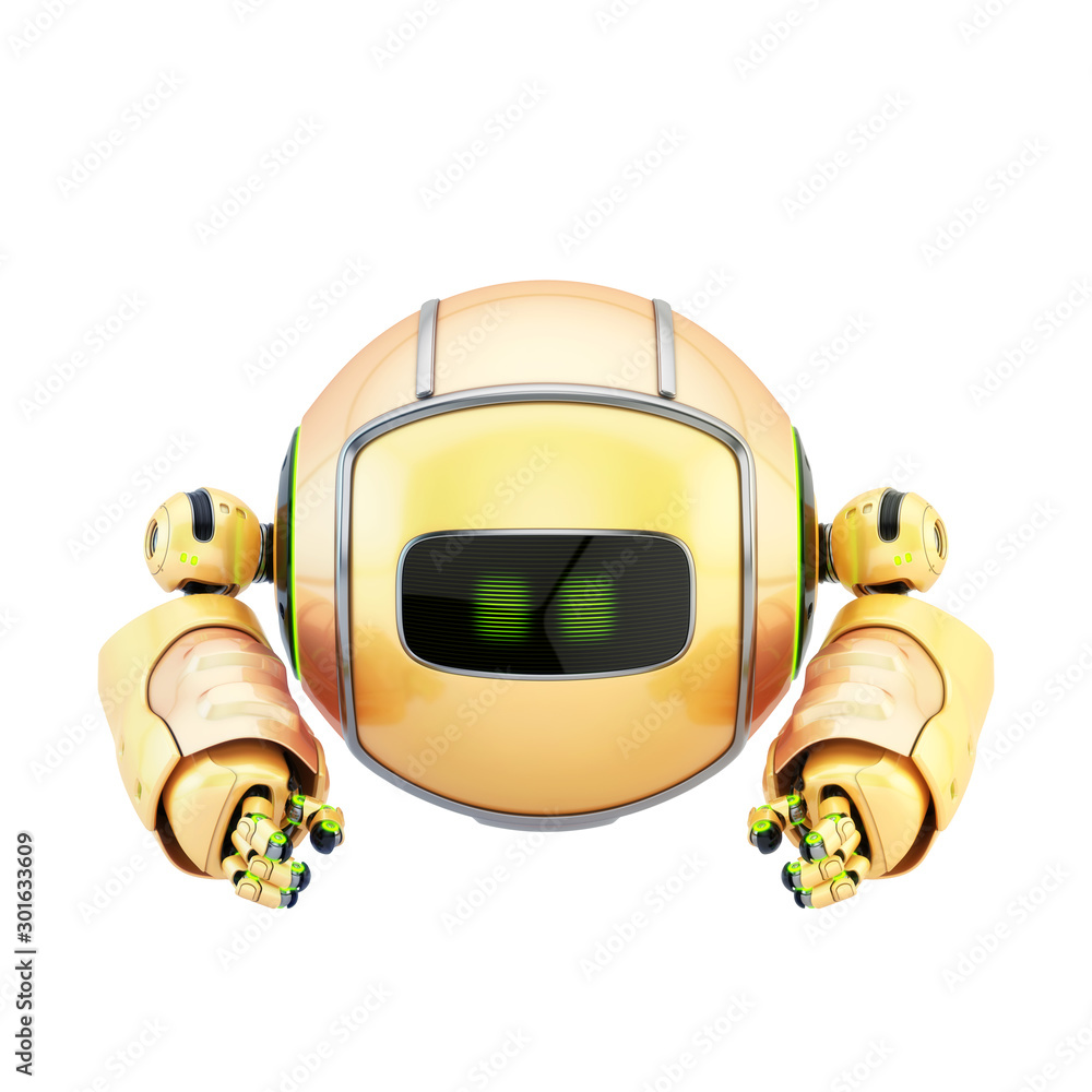 Poster aerial drone character with functional arms, 3d rendering