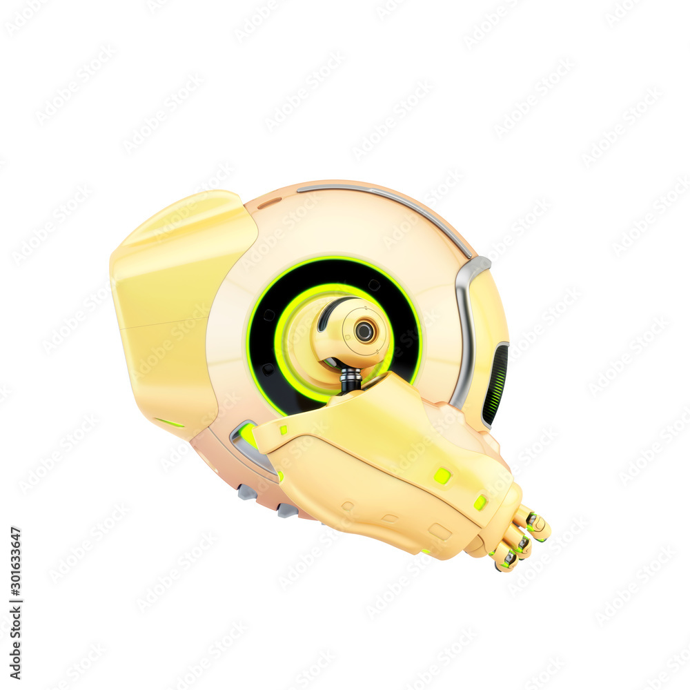 Poster aerial drone character with functional arms, 3d rendering