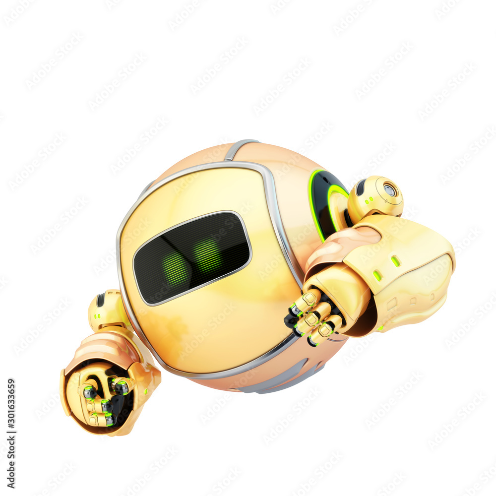 Poster aerial drone character with functional arms, 3d rendering