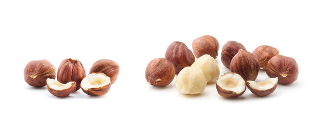 Hazelnuts isolated on the white background