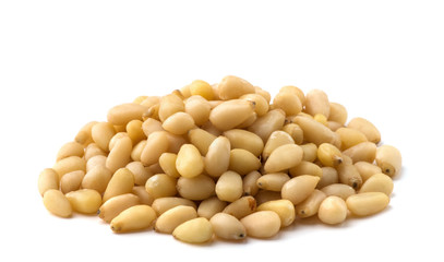 Cedar Pine nuts on a white background