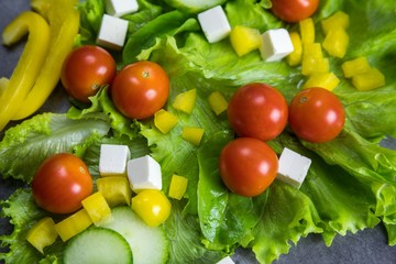 Healthy vegetable salad ingredients layout 