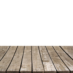 empty wooden table top isolated on white background, used for display or montage your products