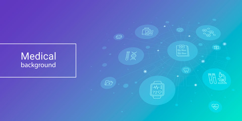 Abstract technology and science medical blue background with icons. Medical innovation concept background.