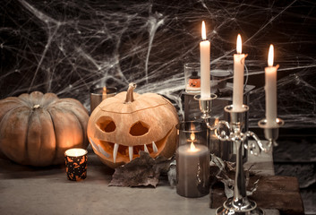 Halloween, decor elements and attributes of the holiday.