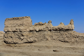 Steam train locomotive shaped yardang-wind eroded rock surface. Qaidam desert-Qinghai-China-0573