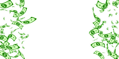 American dollar notes falling. Random USD bills on