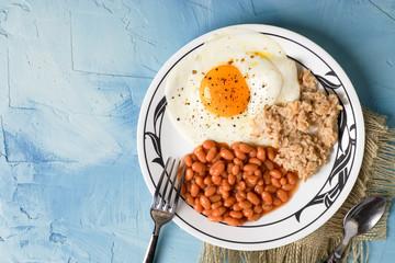 Breakfast - Fried Egg Oatmeal and Beans