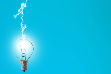 lightning bold strike in the light bulb, creative idea of the innovation concept