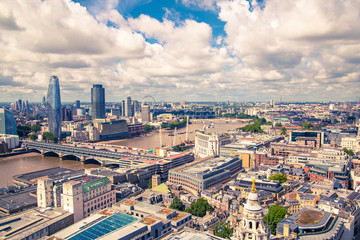 City of London view at sunny day. View include Office buildings, river Thames and bridge. 