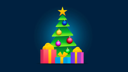 Naklejka na ściany i meble Cartoon Illustration Of Christmas Tree With Gifts Vector