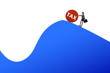 Businesswoman in tax concept on mountain