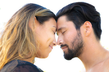 Young mixed race  lovers enjoying each other
