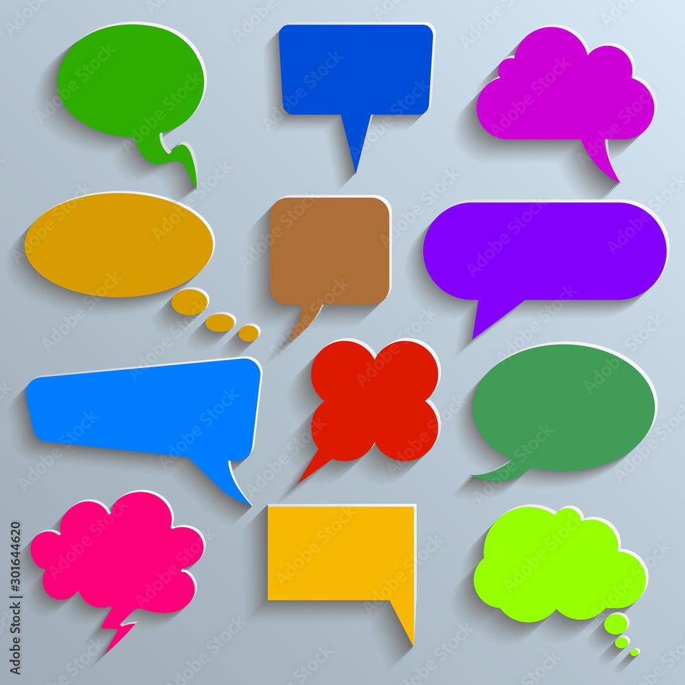 Aufkleber set different colored empty speech bubble, chat sign - stock vector