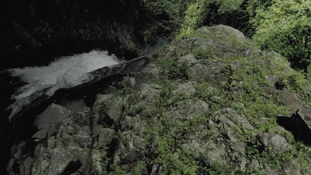 Waterfall in Bali Island tropical mountains 4K Drone flight