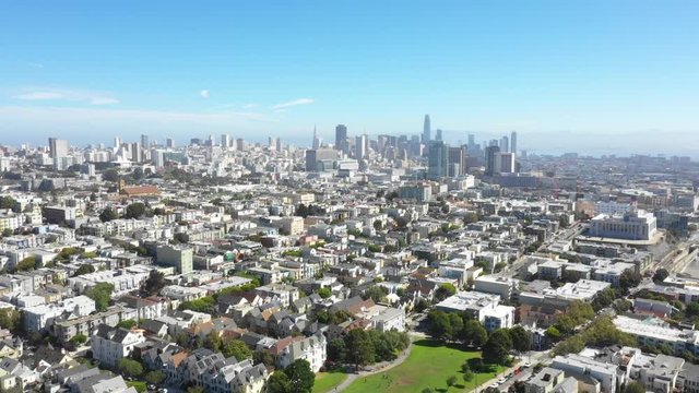 Flying over San Franciscos Skyline, California, USA
