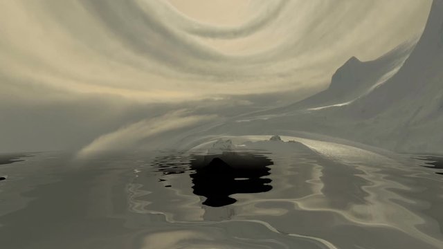 Surreal alien landscape reflecting in water