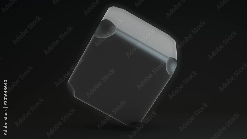 Poster 3d animation of a large black cube that rotates in a dark space. abstract 4k animation with futurist