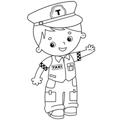 Coloring Page Outline Of cartoon taxi driver. Profession. Coloring book for kids.