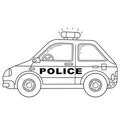 Coloring Page Outline Of cartoon police car. Police. Images transport or vehicle for children. Vector. Coloring book for kids. © oleon17