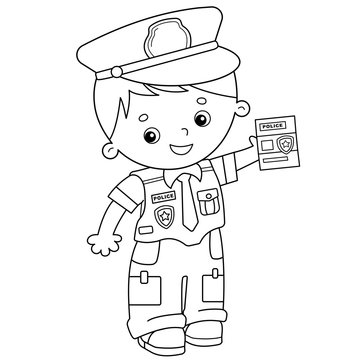 Coloring Page Outline Of cartoon policeman. Profession - police. Coloring book for kids.