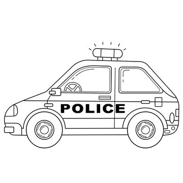 Coloring Page Outline Of cartoon police car. Police. Images transport or vehicle for children. Vector. Coloring book for kids.