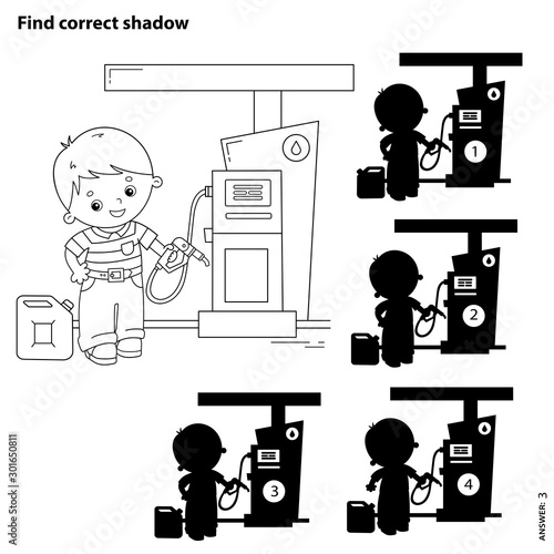 Download Educational Puzzle Game For Kids Find Correct Shadow Coloring Page Outline Of Cartoon Driver With Car On Petrol Station Coloring Book For Children Wall Mural Oleon17