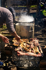 Asado are the techniques and the social event of having or attending a barbecue in South American countries. An asado usually consists of beef, pork, chicken, chorizo, and morcilla  cooked on fire
