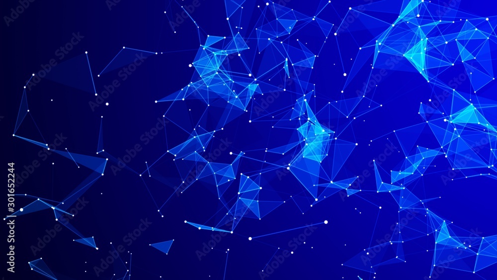 Poster Abstract digital blue background. Plexus effect. Network connection structure. 3D rendering.