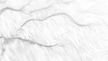 Abstract wave white background. Futuristic wave with connecting dots and lines. 3D rendering.