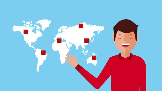 man with world planet and pin