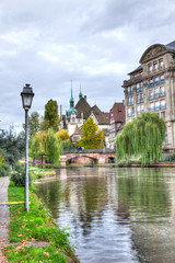 Houses lining the canal in Strasbourg, France