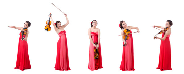 Young girl with violin on white