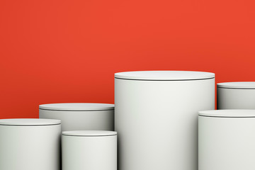 3D rendering of the white and red geometric background can be used for commercial advertising