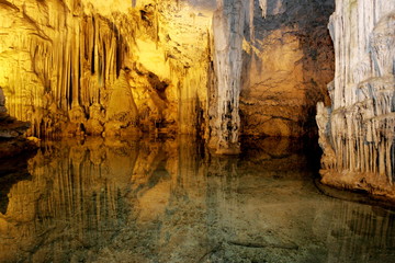 Scenic view of Neptune's cave (Grotte di Nettuno) is a stalactite cave near the town of Alghero, Capo Caccia 