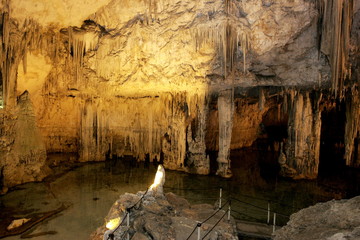Scenic view of Neptune's cave (Grotte di Nettuno) is a stalactite cave near the town of Alghero, Capo Caccia 
