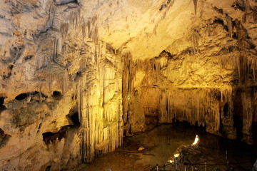 Fototapeta na wymiar Scenic view of Neptune's cave (Grotte di Nettuno) is a stalactite cave near the town of Alghero, Capo Caccia 