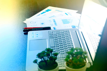 Corporate Business infograph checking sheet along with Laptop, Checking The Company Profit, Marketing & Finance Photo, Finding profit & Loss