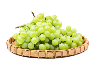 Green grapes on white background