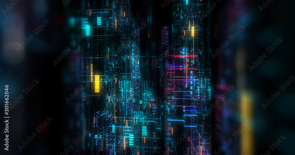 Aufkleber abstract futuristic technological background, floating circuits, charts, digits elements. nano chip 