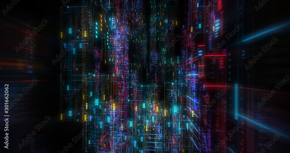 Aufkleber abstract futuristic technological background, floating circuits, charts, digits elements. nano chip 