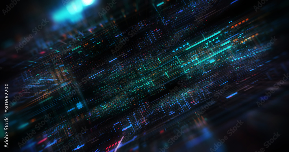 Poster abstract futuristic technological background, floating circuits, charts, digits elements. nano chip 