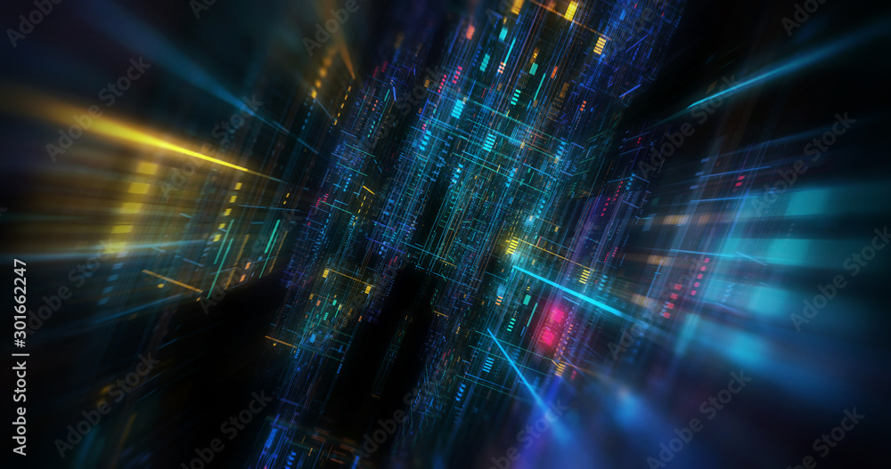 Poster abstract futuristic technological background, floating circuits, charts, digits elements. nano chip 