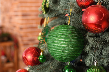decorated Christmas tree on blurred background
