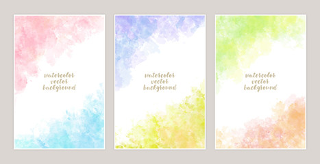 Set of colorful vector watercolor backgrounds with white space for text. Set of cards for wedding, greetings, birthday. backgrounds for web banners design.