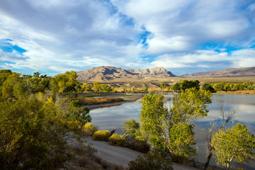 Obraz premium The White River in Pahranagat National Wildlife Refuge in Nevada in autumn
