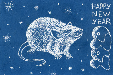 christmas illustration with dots, white mouse