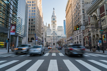 Philadelphia city hall with old building and trafic, Philadelphia, Pennsylvania,United states of America, USA,clock tower, Tourist Architecture and building with tourist concept - Powered by Adobe