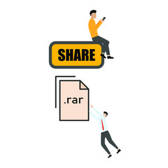 Set of flat cartoon character isolated with man and sign share, man and document rar