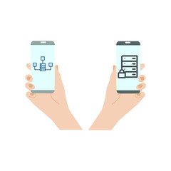  Set of color icons with hand with phone, server sign